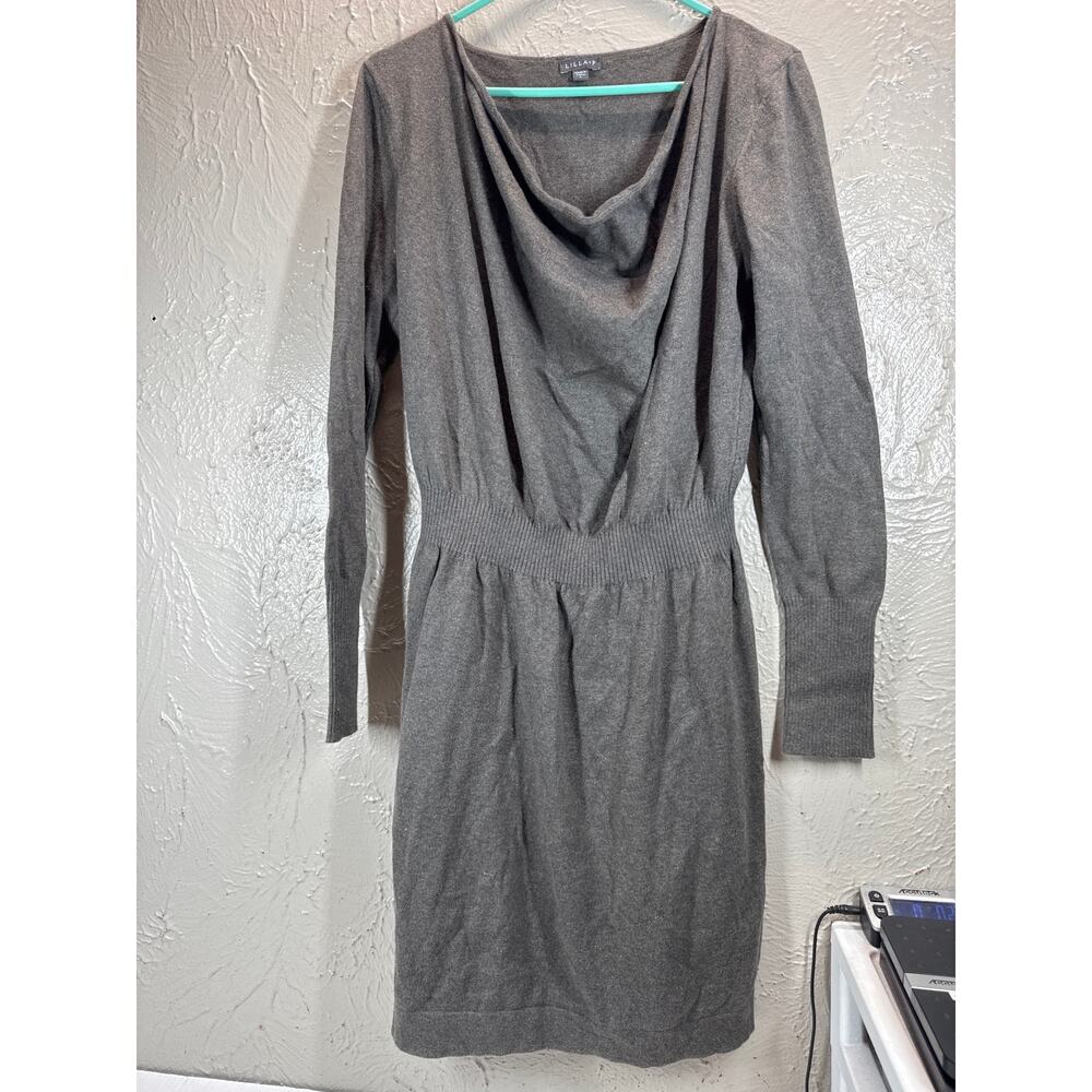 Lilla P Draped Cowl‎ Neck Long Sleeve Above Knee Sweater Dress Size Large